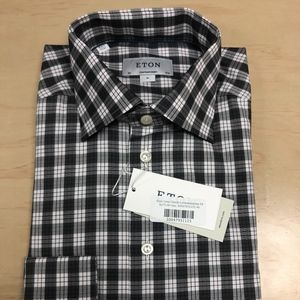 Eton Shirts - Eton Grey Check Spread Collar Eton Shirts - Eton Grey Check Spread Collar